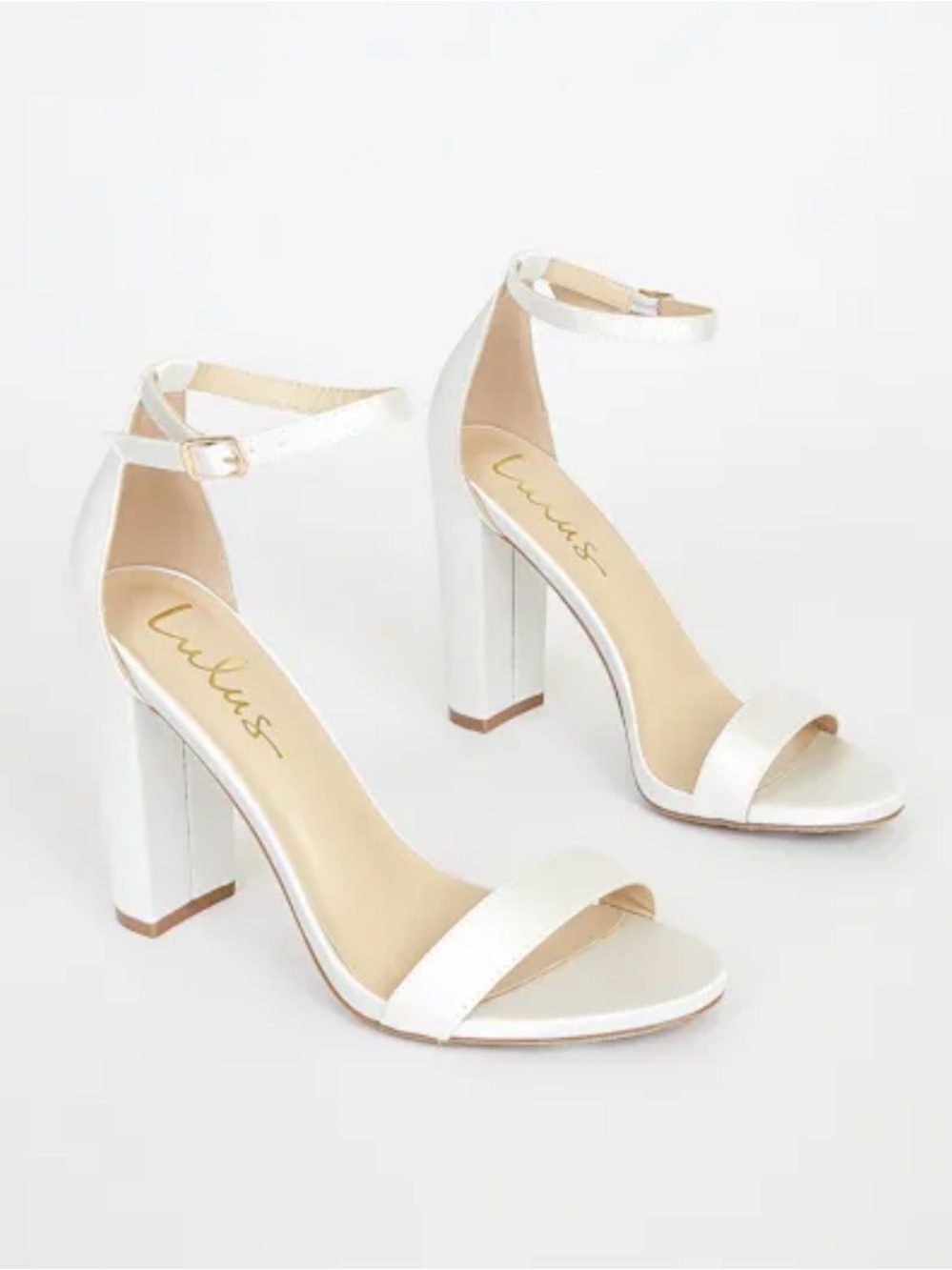 Lulus Taylor Ivory Satin Ankle Strap Heels